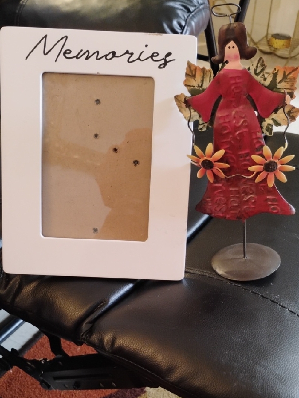 Memories White Photo Frame with Red Decorative Angel Accent